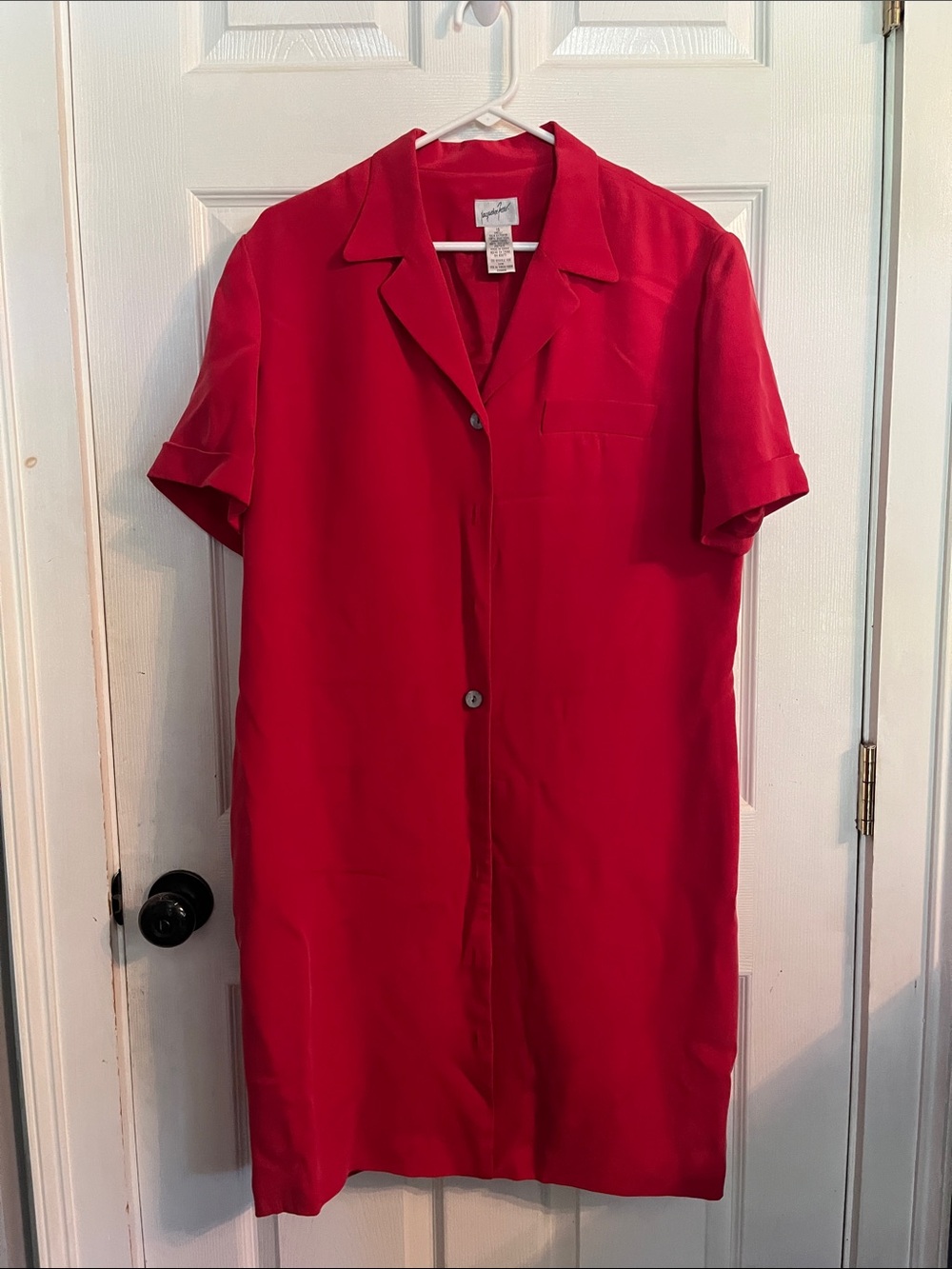 Jaqueline Ferrar Silk Button-Front Red Midi Shirt Dress